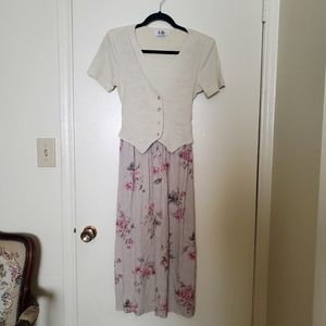 90s Grunge Mock Vest Floral Dress